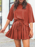 3/4 Sleeve Top Pleated Skirt Two Piece Outfit