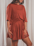 3/4 Sleeve Top Pleated Skirt Two Piece Outfit