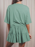3/4 Sleeve Top Pleated Skirt Two Piece Outfit