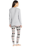 Womens Crew Neck Reindeer Snowflake Printed Christmas Pajama Set Gray