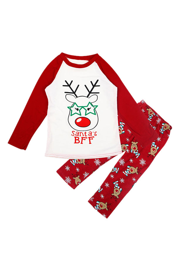 Kids Reindeer And Snowflake Printed Christmas Family Pajama Set White