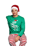 Mens Crew Neck Santa Stripe Printed Christmas Family Pajama Set Green