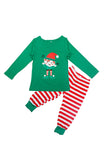 Kids Santa Stripe Printed Christmas Family Pajama Set Light Green