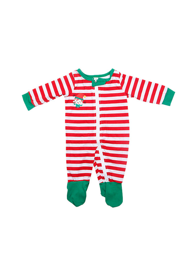 Baby Santa Stripe Printed Christmas Family Footie Pajama Ruby