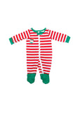Baby Santa Stripe Printed Christmas Family Footie Pajama Ruby