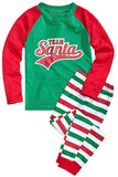 Kids Stripe Santa Printed Christmas Family Pajama Set Light Green