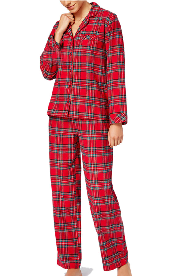 Womens Long Sleeve Striped Family Christmas Pajama Set Red