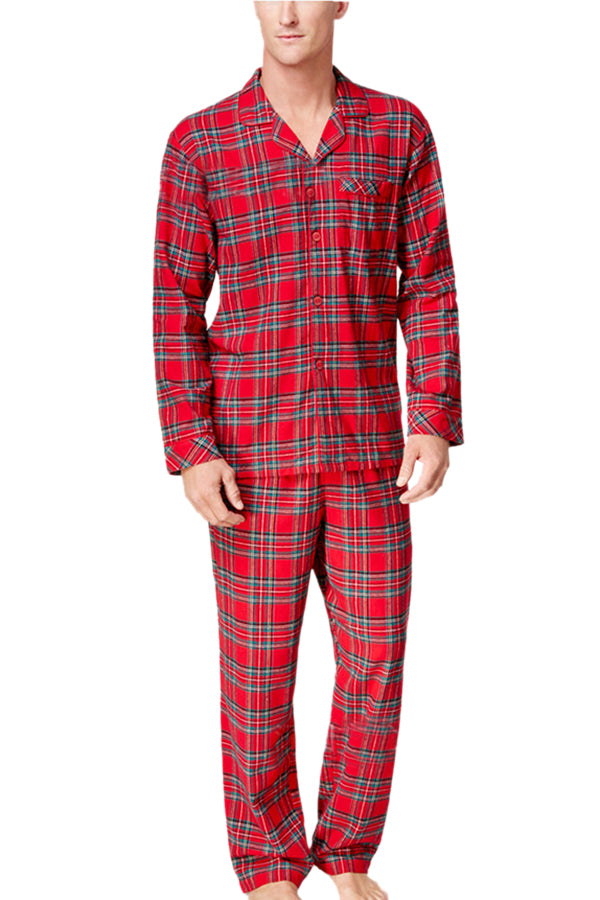 Mens Long Sleeve Striped Family Christmas Pajama Set Ruby
