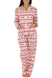 Womens Snowflake Reindeer Printed Family Christmas Pajama Set Pink