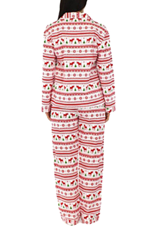 Womens Snowflake Reindeer Printed Family Christmas Pajama Set Pink