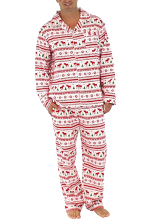 Mens Snowflake Reindeer Printed Family Christmas Pajama Set White