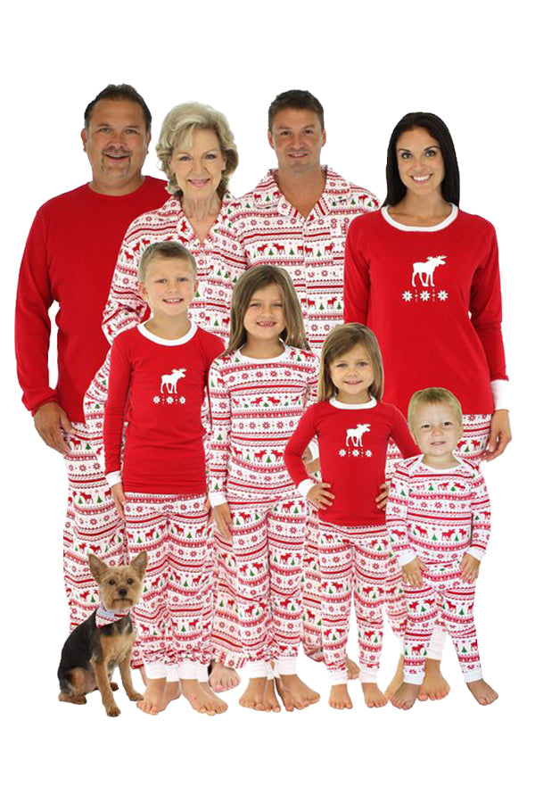Mens Snowflake Reindeer Printed Family Christmas Pajama Set White