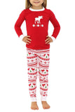 Girls Snowflake Reindeer Printed Family Christmas Pajama Set Ruby