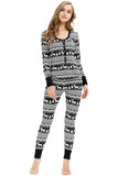 Button Down Front Reindeer&Tree Print Christmas Pajamas Set