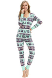 Button Down Snowflake&Reindeer Print Christmas Pajamas Light Green