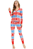 Button Down Snowflake&Reindeer Print Christmas Pajamas Set Red