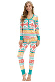 Button Down Front Snowflake Print Christmas Pajamas Set Turquoise