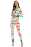 Button Down Front Snowflake Print Christmas Pajamas Set Turquoise