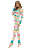 Button Down Front Snowflake Print Christmas Pajamas Set Turquoise