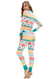 Ensemble Pyjama de Noël Imprimé Flocon de Neige Boutonné sur le Devant Turquoise