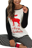 Striped Reindeer Christmas Pajama Set Black