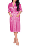 Wrap Pocket Half Sleeve Bath Satin Robe Sleepwear Rose Red