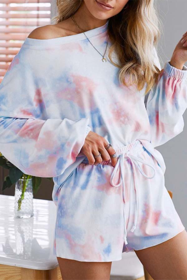 Women's Casual Long Sleeve T-Shirt And Shorts Tie Dye Pajama Set