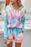 Tie Dye Long Sleeve Hoodie Sweatshirt Short Lounge Set Blue
