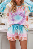 Tie Dye Long Sleeve Hoodie Sweatshirt Short Lounge Set Blue