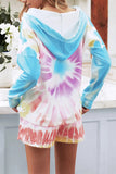Tie Dye Long Sleeve Hoodie Sweatshirt Short Lounge Set Blue
