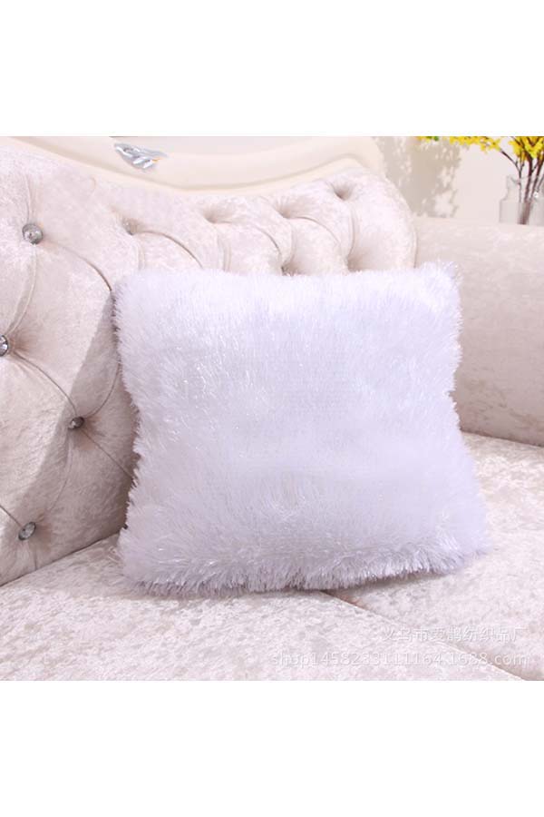 Homey Fluffy Plain Faux Fur Throw Pillow Cover White 16x16in