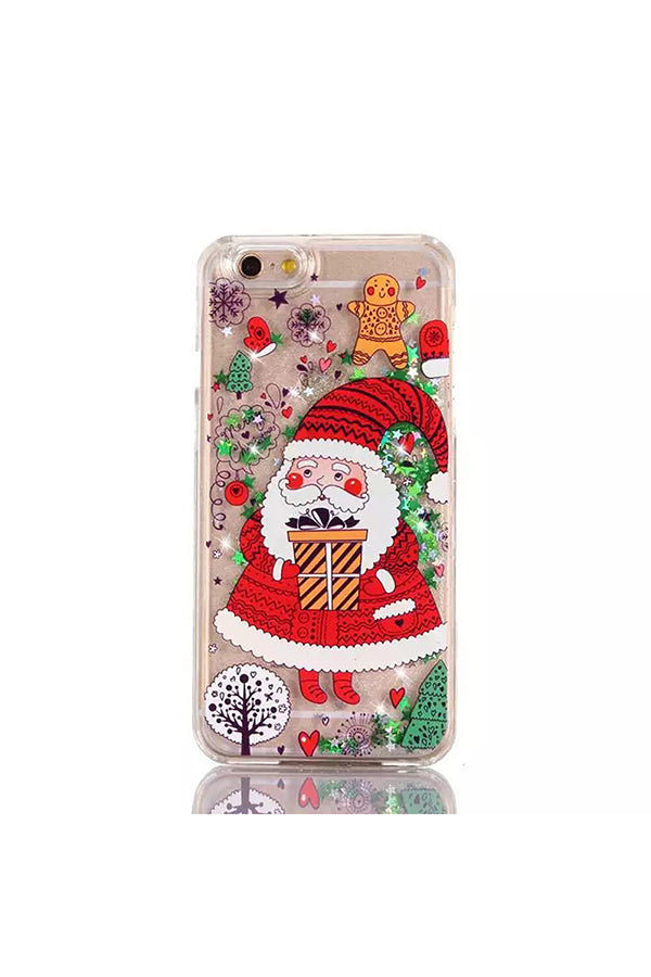 Glitter Stars Christmas Santa Claus Tree Print Case For iPhone Red