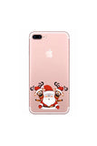 Christmas Santa Claus Reindeer Print Transparent Case For iPhone Brown