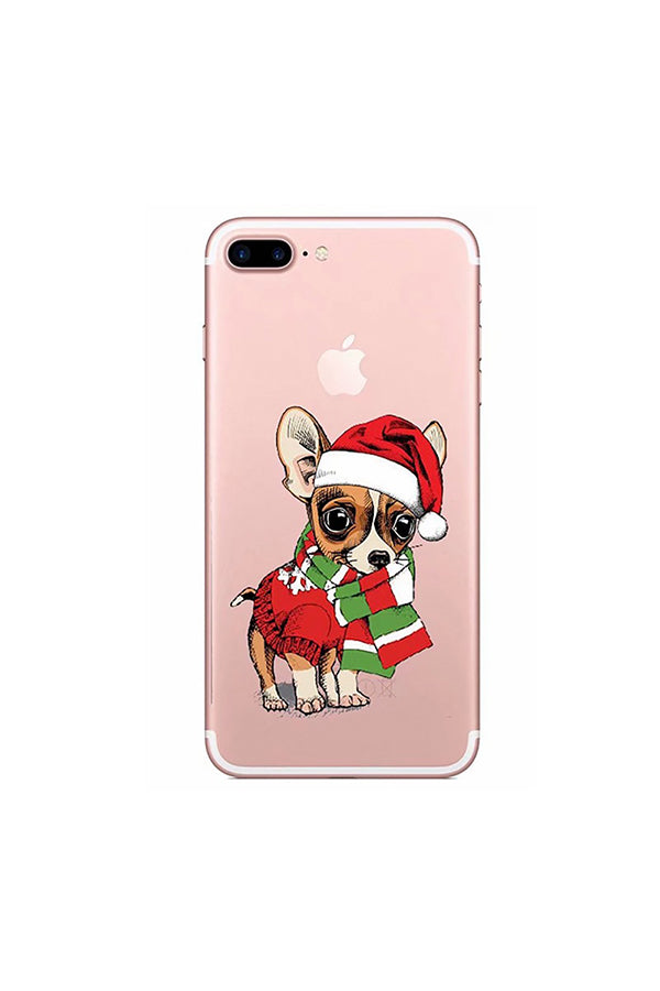 Christmas Cute Dog Print Transparent Case For iPhone Dark
