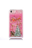 Glitter Stars Christmas Tree Santa Claus Print Case For iPhone Pink