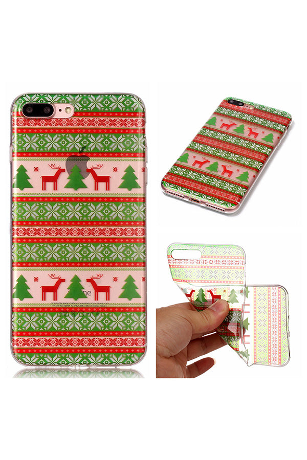 Christmas Tree Reindeer Print Transparent Soft Case For iPhone Green
