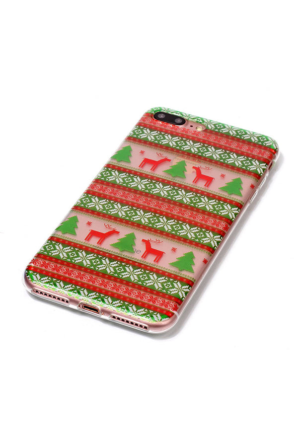 Christmas Tree Reindeer Print Transparent Soft Case For iPhone Green