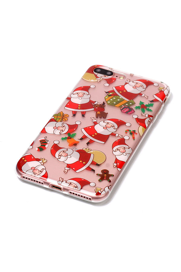 Christmas Santa Claus Gifts Print Transparent Soft Case For iPhone Red