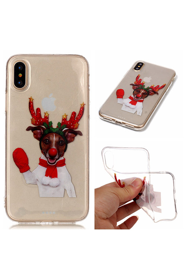 Christmas Gift Reindeer Print Transparent Soft Case For iPhone White