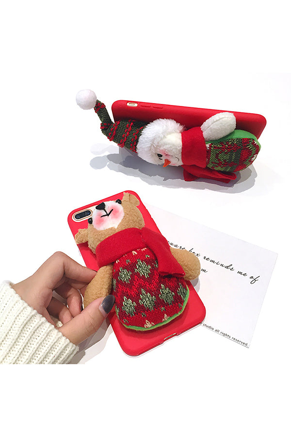 Fashion Merry Christmas Plush Doll Reindeer Case For iPhone Red
