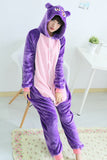 Purple Cute Ladies Kitty Cat Flannel Pajamas Jumpsuit Costume
