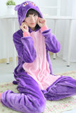 Purple Cute Ladies Kitty Cat Flannel Pajamas Jumpsuit Costume