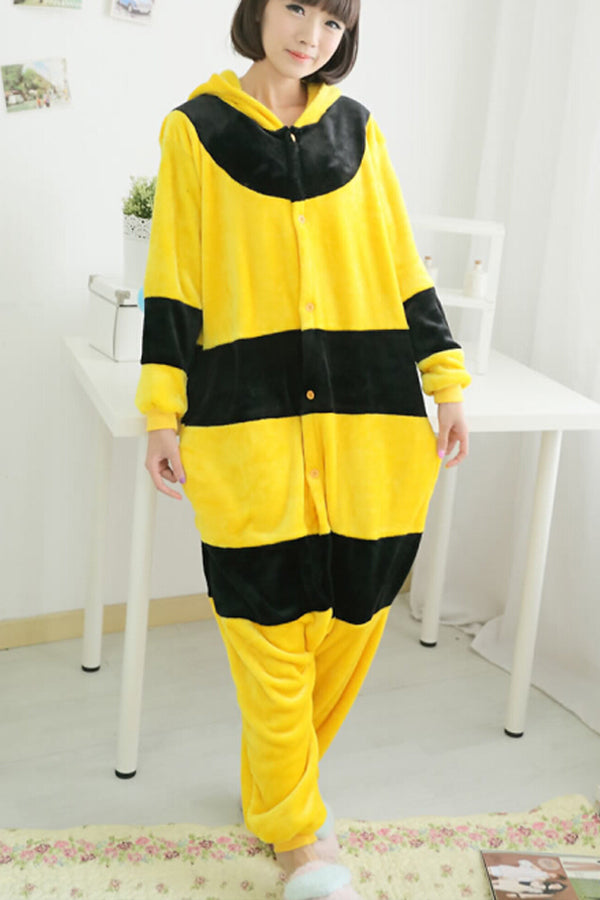 Yellow Cute Comfortable Flannel Bee Jumpsuit Pajamas Costume
