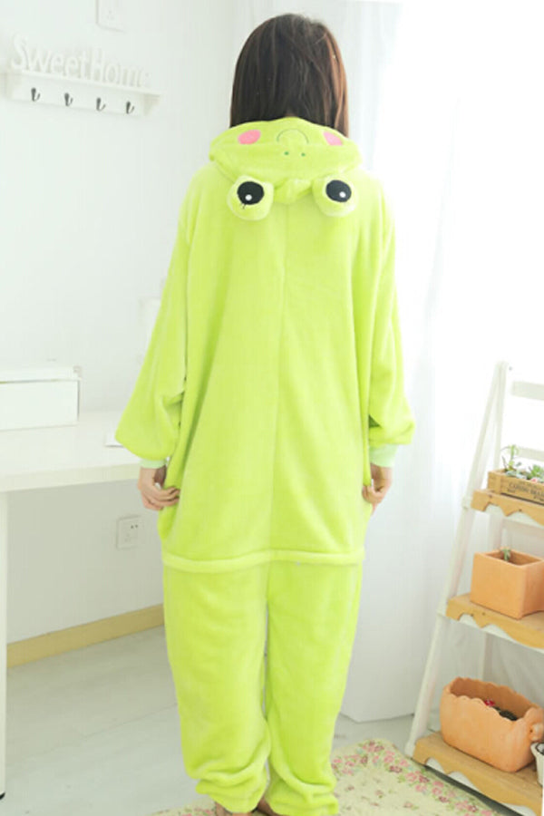 Green Cute Ladies Flannel Pajamas Comfortable Frog Jumpsuit Costume
