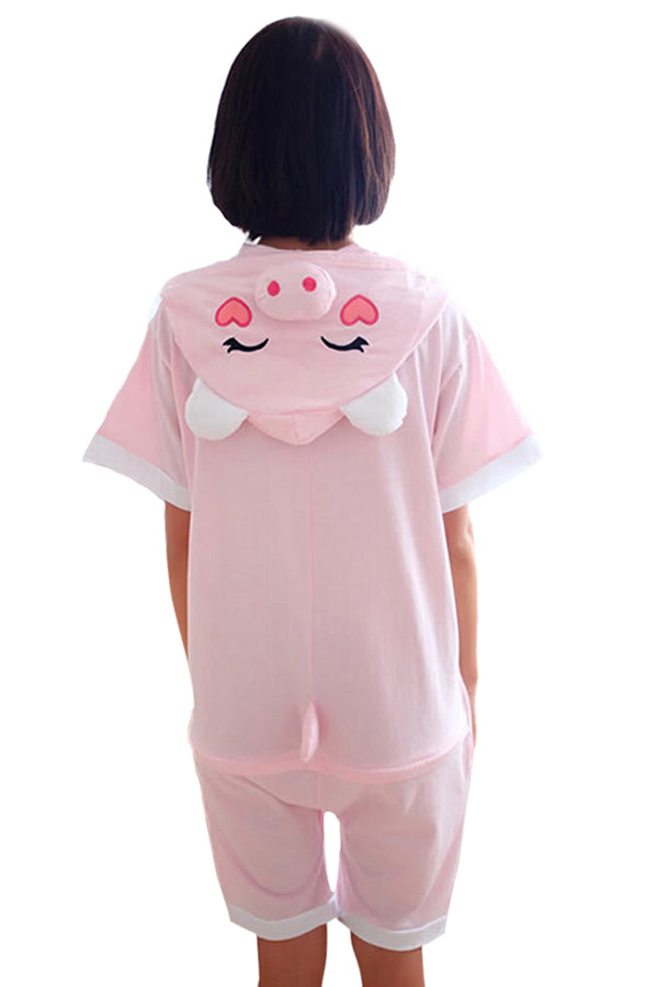 Pink Womens Pig Cotton Jumpsuit Romper Pajamas Animal Costume