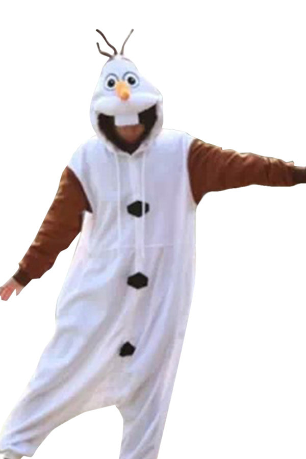 White Womens Snowman Flannel Olaf Jumpsuit Pajamas Costume
