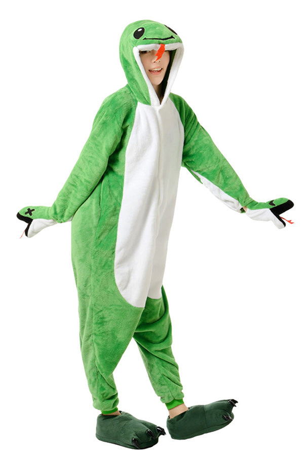 Green Cute Snake Flannel Womens Jumpsuit Pajamas Costume