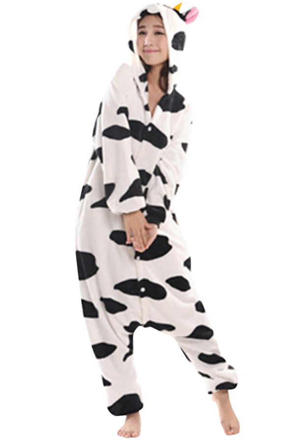 Womens Hooded Cow Pajamas Onesies Animal Costume White