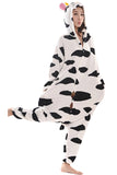 Womens Hooded Cow Pajamas Onesies Animal Costume White