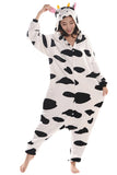 Womens Hooded Cow Pajamas Onesies Animal Costume White